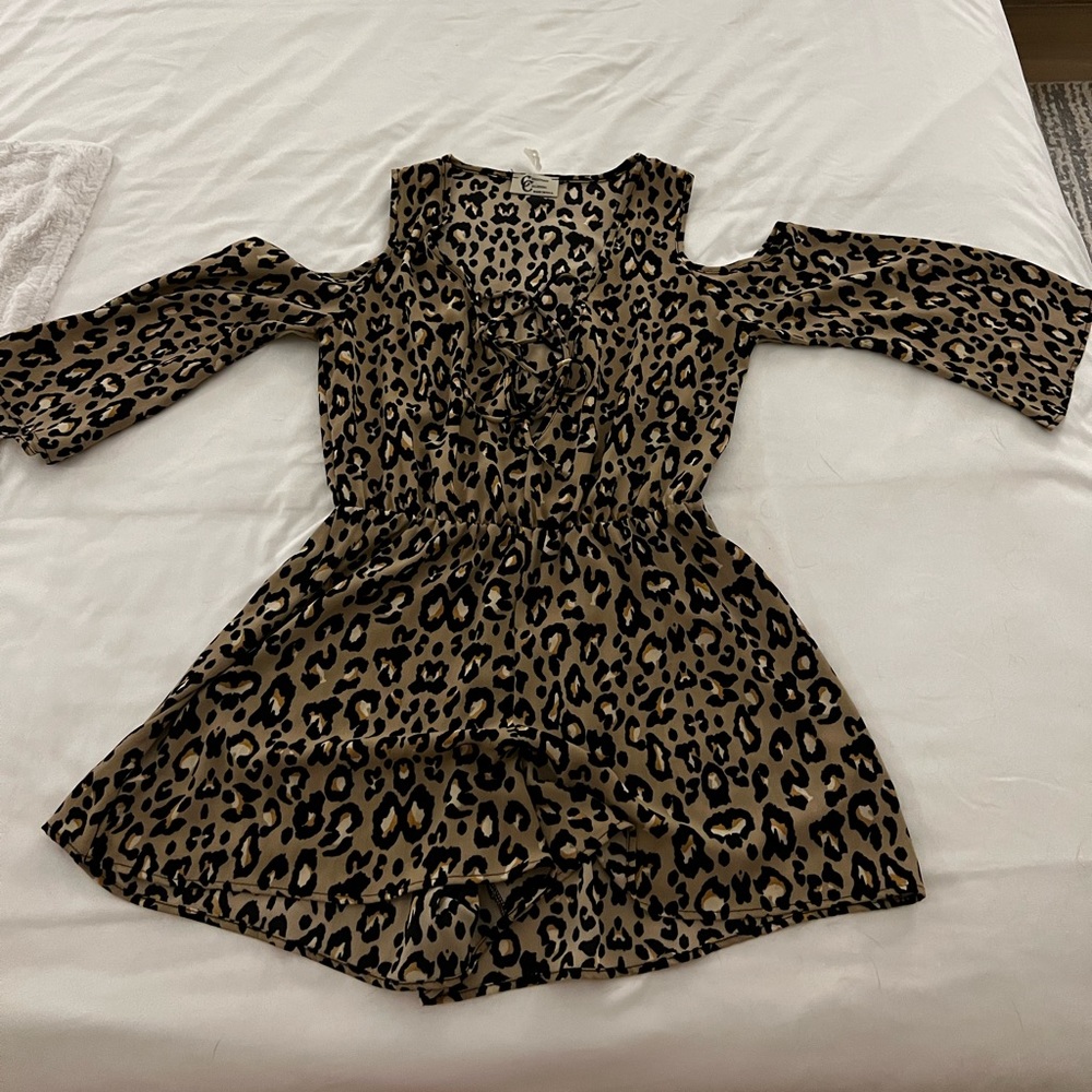 Christian Caliendo cold shoulder leopard romper